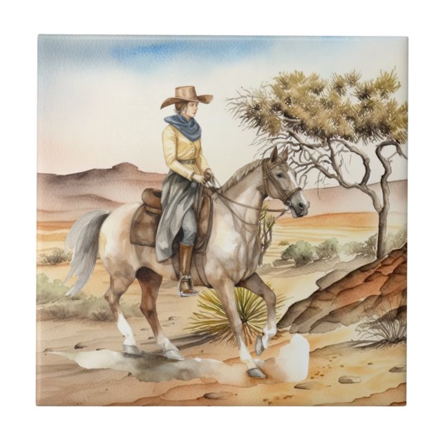 Azulejo desierto adorable de cowgirl occidental (Frente)