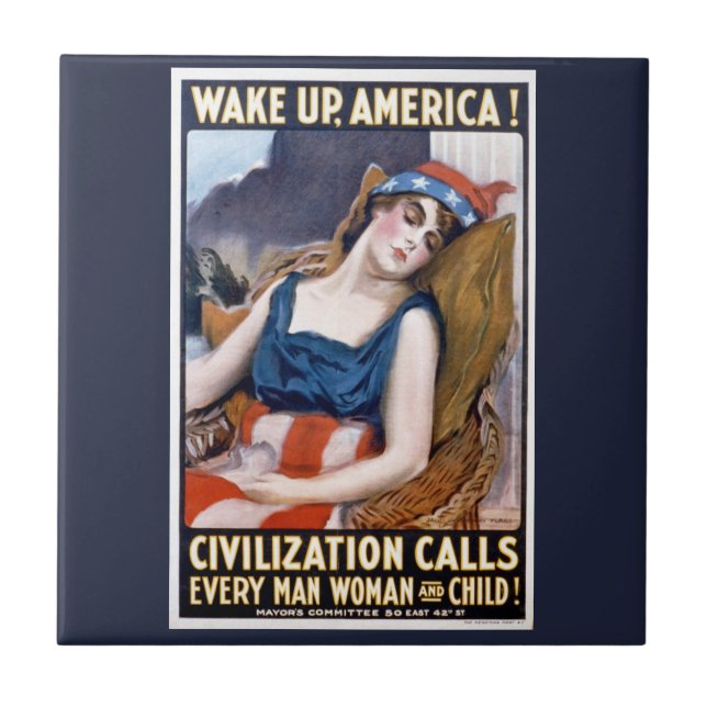 Azulejo ¡Despierten América! Arte patriótico vintage de la (Frente)