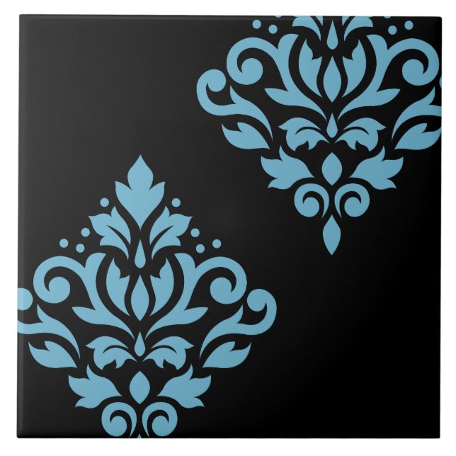 Azulejo Desplazar el arte de Damask I azul sobre negro (Frente)