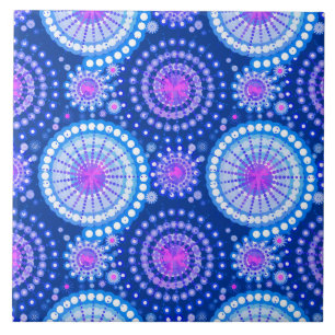 Azulejo Destellos de estrellas y molinetes, azul cobalto y