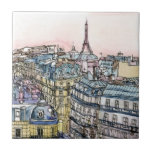 Azulejo Destinos | acuarela Torre Eiffel y París<br><div class="desc">Una pintoresca acuarela y diseño de tinta creados por la talentosa Melissa Wang. Este ilustracion representa un paisaje urbano de la ciudad de París, con la icónica Torre Eiffel en alto en la parte superior de la pieza que domina la ciudad. Este ícono cultural suele ser representado frente y centro...</div>