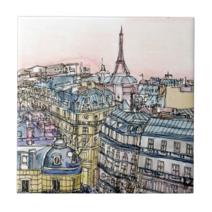 Azulejo Destinos   acuarela Torre Eiffel y París