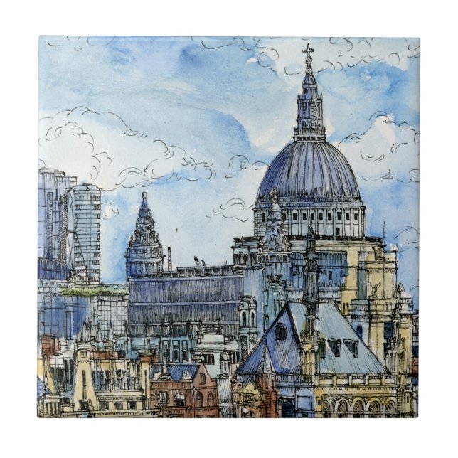 Azulejo Destinos | Watercolor River Thames Waterfront (Frente)