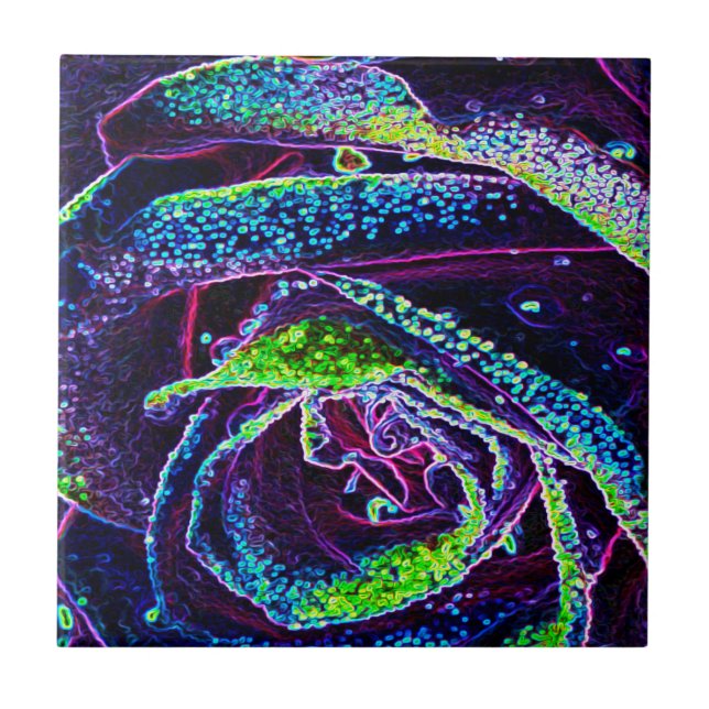 Azulejo Detalle gráfico de Rosa azul blanco negro y verde (Frente)