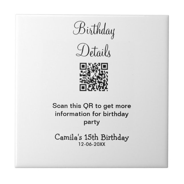 Azulejo Detalles de la fiesta de cumpleaños de QR scan mod (Frente)