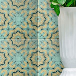 Azulejo Detalles geométricos dotados de color negro Verde<br><div class="desc">Esta cerámica es una impresionante pieza de arte que combina maravillosamente utilidad y estética. El color básico de la baldosa es un verde azulado relajante, que proporciona un entorno tranquilo para los diseños complejos que la adornan. El diseño presenta motivos elaborados de inspiración floral, con líneas delicadas y curvas en...</div>