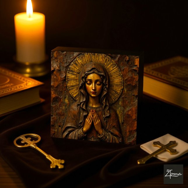 Azulejo Devoción Tallada María de Madera (Subido por el creador)