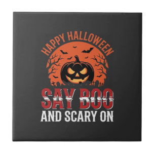 Azulejo Di diseño de calabaza de Halloween Boo_1