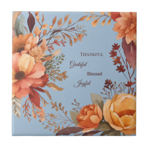 Azulejo Día de Acción de Gracias Floral Bendito Agradecido