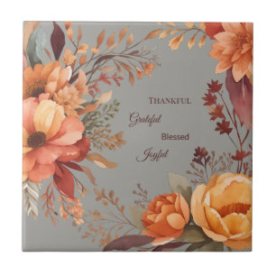 Azulejo Día de Acción de Gracias Floral Bendito Agradecido