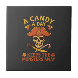 Azulejo Día de Dulces Pirata de Halloween Calavera Bastón