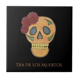 Azulejo Día de la Calavera del Azúcar Muerta Oro Negro