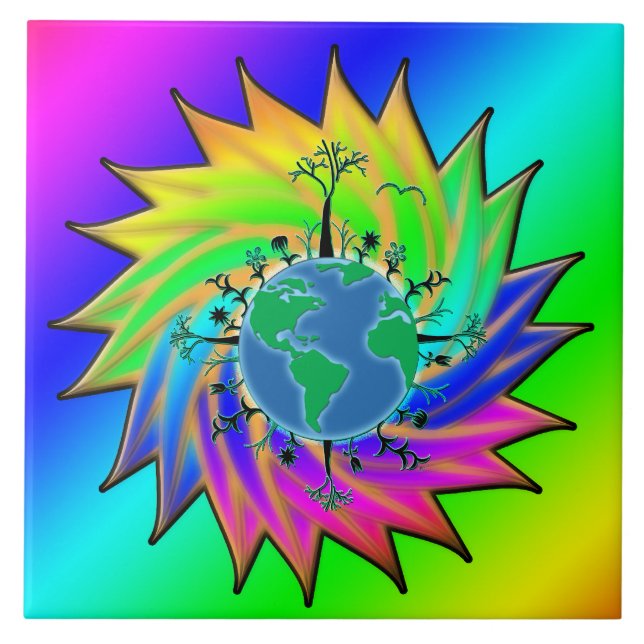 Azulejo Día de la Tierra ~ Sunburst (Frente)