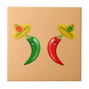 Azulejo Día de los Muertos Chilis Mexicanos