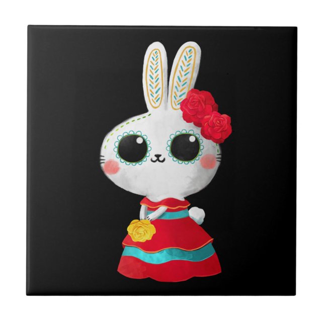 Azulejo Dia De Los Muertos Cuidadoso Bunny Red Dress Mexic (Frente)