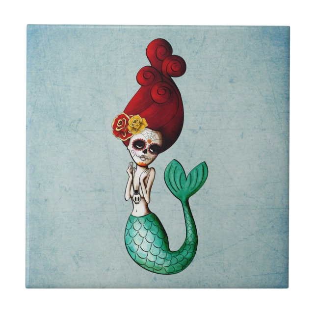 Azulejo Dia de Los Muertos, hermosa sirena (Frente)