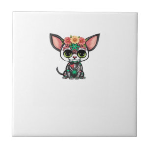 Azulejo Día de Muertos Chihuahua Perro de cráneo de azúcar