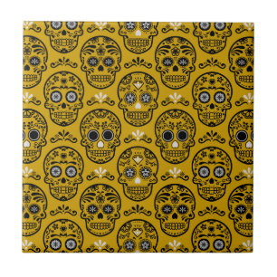 Azulejo Día de Muertos Mexicano Calavera Cráneo Floral Fol