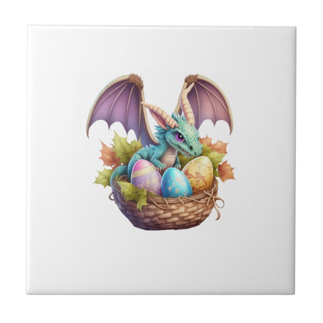 Azulejo Día de Pascua del Dragón Le Gusta Coleccionar Huev (Frente)