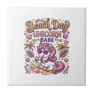 Azulejo Día de playa de unicornio Bebé unicornio con estil