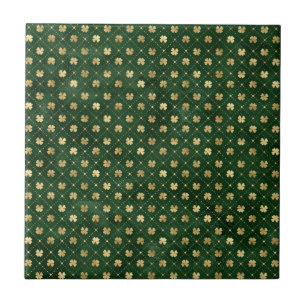 Azulejo Día de San Patricio Trébol de Cuatro Hojas Dorado