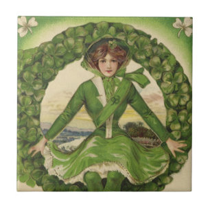 Azulejo Día de San Patricio vintage, corona con doncella i