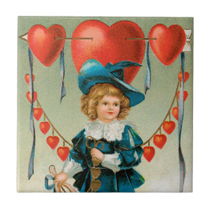 Azulejo Día de San Valentín antiguo, niño victoriano con c