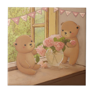 Azulejo Día de San Valentín: Osos de peluche y flores