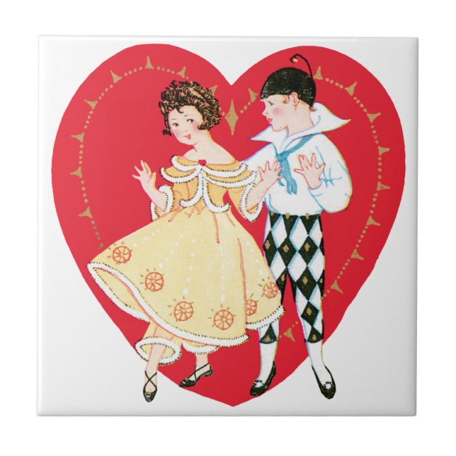 Azulejo Día de San Valentín Retro, Arlequín y Corazón Vint (Frente)