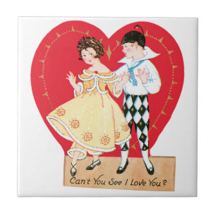 Azulejo Día de San Valentín Retro, Arlequín y Corazón Vint