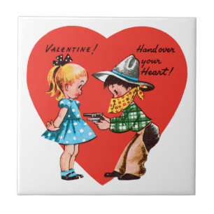 Azulejo Día de San Valentín Retro, Vaquero Antiguo con Chi