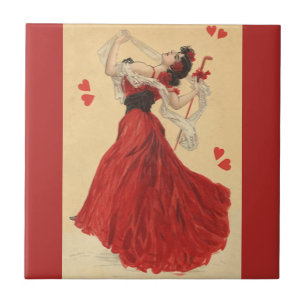 Azulejo Día de San Valentín Vintage, Señora Bailando Coraz