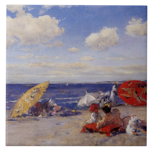 Azulejo Día de verano en la costa (paisaje playero) (Frente)