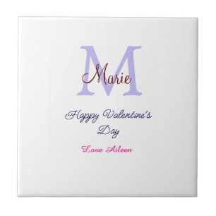 Azulejo Día feliz de San Valentín en pastel morado monogra