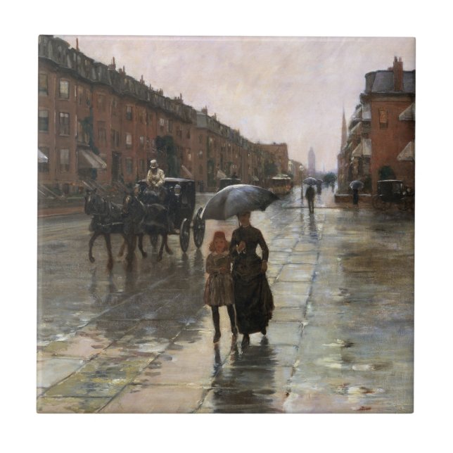 Azulejo Día lluvioso, Boston de Frederick Childe Hassam (Frente)