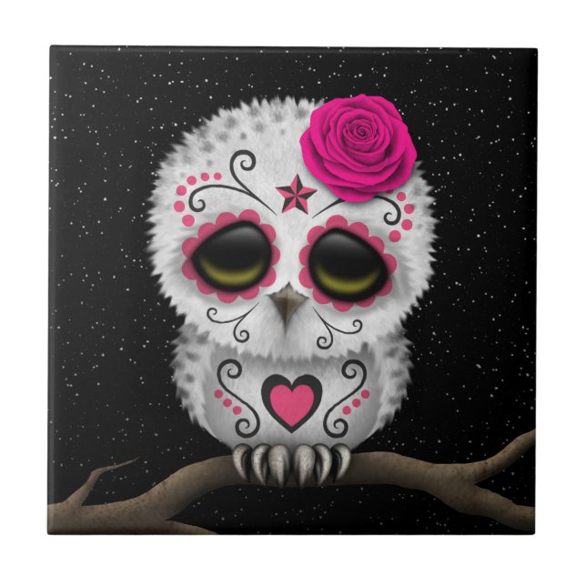 Azulejo Día rosado lindo de las estrellas muertas del búho (Frente)