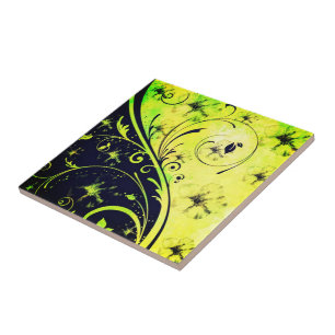Azulejo Día y noche Amarillo Verde Floral Cerámica Tile Ar