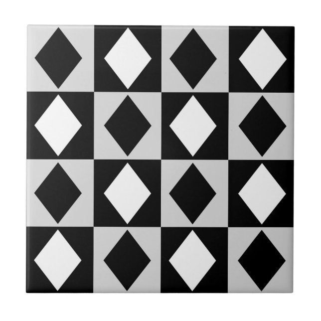 Azulejo Diamante de Rhombus blanco negro (Frente)