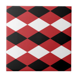 Azulejo Diamante Geométrico Blanco Negro Sobre Fondo Rojo