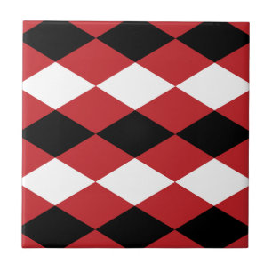 Azulejo Diamante geométrico blanco y negro sobre fondo roj