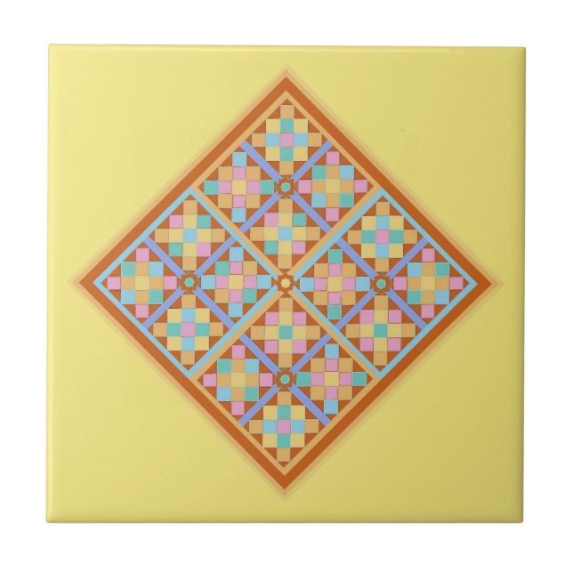 Azulejo diamante geométrico de estilo marroquí en amarillo (Frente)