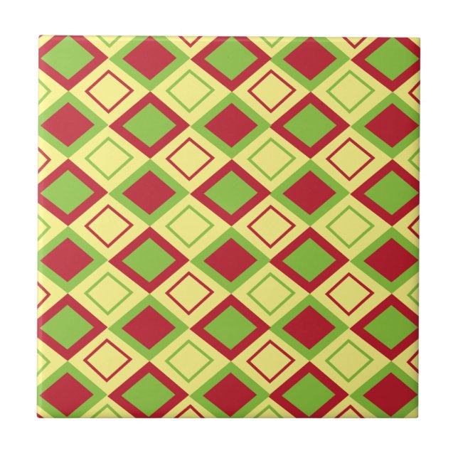 Azulejo Diamante Geométrico Rojo Verde  (Frente)