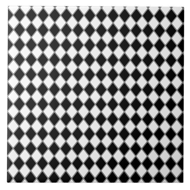Azulejo Diamante Negro y Blanco Patrón Argyle (Frente)