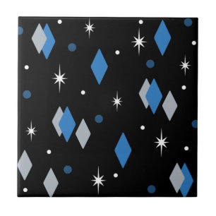 Azulejo Diamantes de la edad espacial azul negro