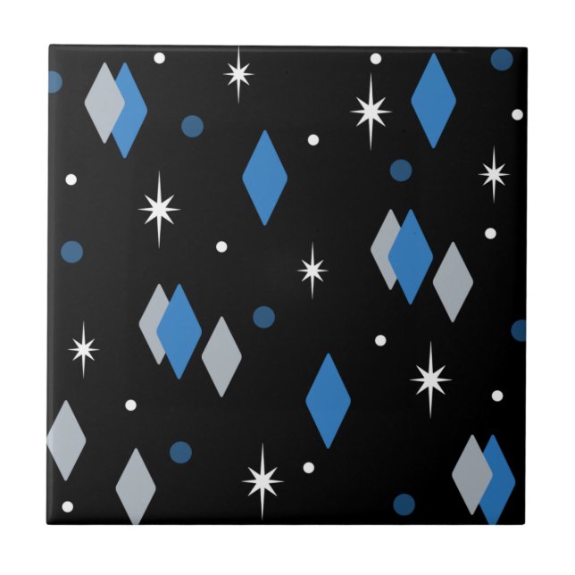 Azulejo Diamantes de la edad espacial azul negro (Frente)