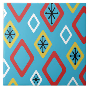 Azulejo Diamantes de mediados de siglo Rojo Azul Amarillo
