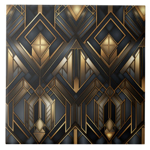Azulejo Diamantes enmarcados Art Déco en negro y dorado