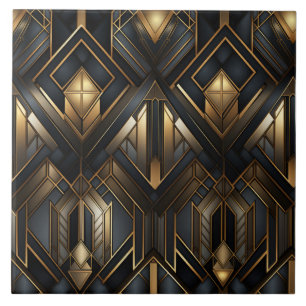 Azulejo Diamantes enmarcados Art Déco en negro y dorado