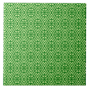Azulejo Diamantes medievales de Damasco, verde de pino osc