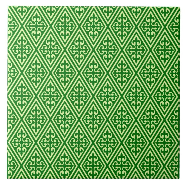 Azulejo Diamantes medievales de Damasco, verde de pino osc (Frente)